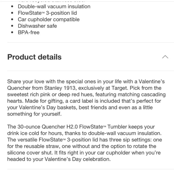 Stanley Valentines Day target tumbler in pink 30oz - Picture 6 of 6